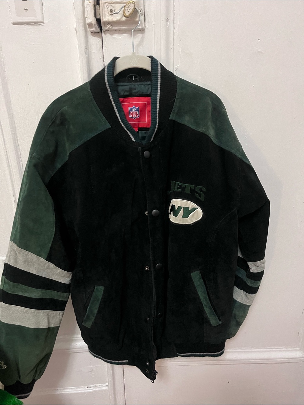 NFL New York Jets Black & Dark Green Varsity Bomber Jacket